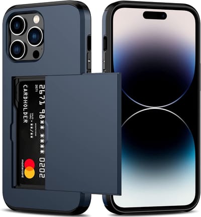 Hoesje Geschikt voor iPhone 14 Pro Max Hoesje Navy - shockproof Backcover met pasjeshouder - Ruimte voor 2 pasjes