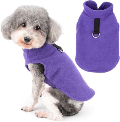 Fleece Hondenvest voor Kleine Honden - Zacht Winterjack met D-ring en Turtleneck voor Koude Weer - Ideaal voor Chihuahua en Yorkie in Paars M