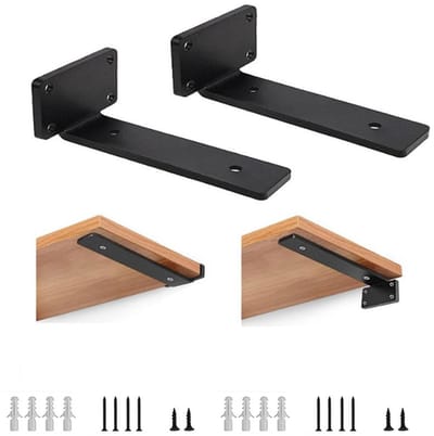 2-Stuks Metalen plankendrager - Zwevende plankendrager - 25 cm - L-vormige plankendrager - Plankendrager - Inclusief montagetoebehoren en schroevendraaier - Materiaal koolstofstaal - Wandmontage - Geschikt voor installatie en montage - Zwart