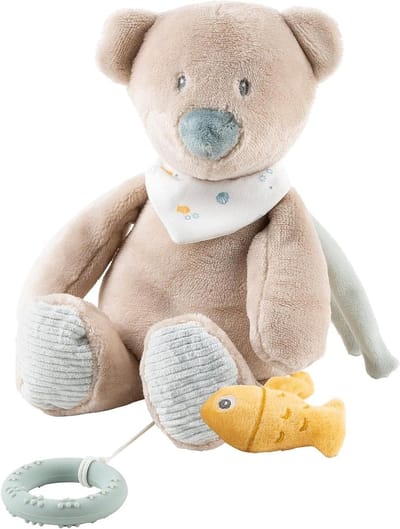 Muziekdoos Beer Jules - Knuffel met Melodie - Baby Kalmeren - Met Bijtring - 30 cm - Beige
