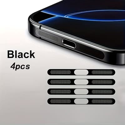 DW4Trading Zelfklevend Stofdicht Gaasje Speaker Set van 4 Stuks Voor Iphone Modellen 16,15,14,13 en 12 - Zwart