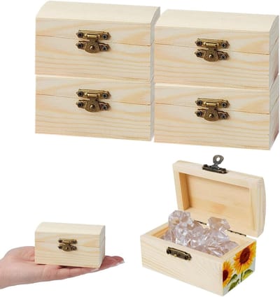 Houten schatkist set van 6 stuks, miniatuur opbergdoos voor decoratie en knutselen, ideaal voor het bewaren van sieraden en kleine voorwerpen
