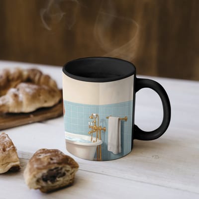 Magische Mok - Foto op Warmte Mokken - Koffiemok - Badkamer - Vrouw - Roze - Magic Mok - Beker - 350 ML - Theemok