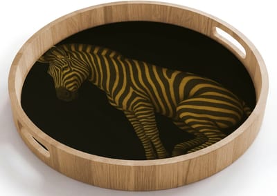 Dienblad rond 40x40 cm - Schootdienblad hout - Zebra - Strepen - Goud - Borrelplank rechthoek - Plateau houten dienbladen