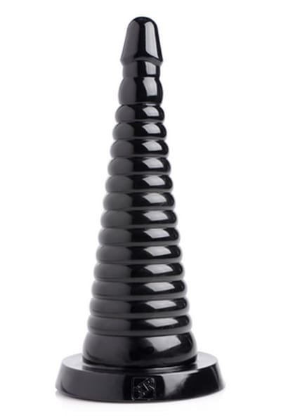 Gigantische Geribbeld Conische Anaalplug Zwart - Conische Anaal Dildo