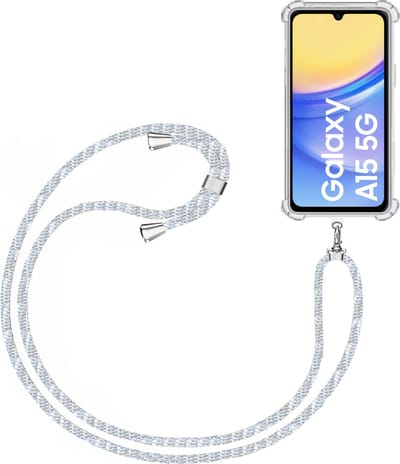 Telefoonkoord + Hoesje Geschikt voor Samsung Galaxy A15 - Lengte Verstelbaar - Telefoonketting - Shock Proof Case - Baby Blauw