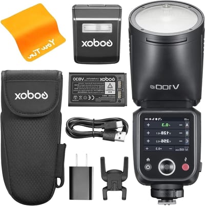 E-TTL II Camera Flits voor Canon Camera's met 100 Ws Rond Hoofd, OLED Scherm en 2.4G HSS 1/8000s, Li-Ion 7.2V/2980mAh Flitser met Professionele Functies