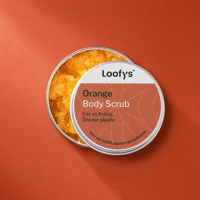 Loofys Body Scrub Orange - Natuurlijke & Exfoliërende Lichaamsscrub - Plasticvrij, Vegan & Duurzaam - Herbruikbaar Blikje - 30g