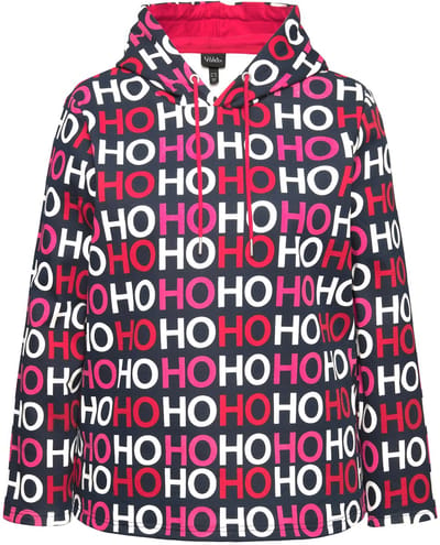 Ulla Popken - Dames - Hoodie Ho Ho Ho classic capuchon lange mouwen - Marine - Maat 46+