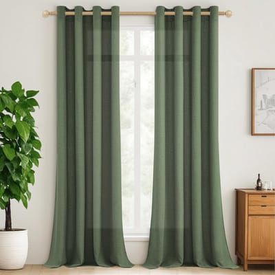 Unyqoos ® Gezellige Halftransparante Gordijnen in Linnenlook voor Woon- en Slaapkamer, Set van 2, 140x245 cm, Grijs-Roze