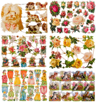 Poëzieplaatjes - 6 VELLEN - Bloemen - Vlinders - Vogels - Vissen - Poezen - Poëziealbum - hobby - creatief - bulletjournaal - vriendenboek - dagboek - decoupage - knutselen - scrapbook