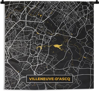 Wandkleed - Wanddoek - Villeneuve-d'Ascq – Plattegrond – Frankrijk – Kaart – Stadskaart - 180x180 cm - Wandtapijt