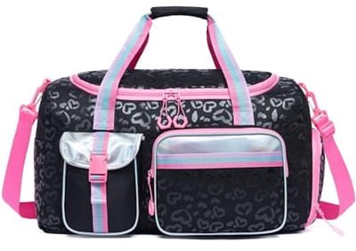 SnelShoppen - Reistas voor Kinderen Sporttas met Schoencompartiment Duffel Tas voor Overnachting en Sport, Mediano Zwart Hart, Weekender Kinderen Draa