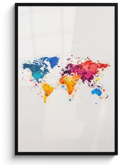 Poster in lijst - Fotolijst 80x120 cm - Posters - Wereldkaart - Graffiti - Kleurrijk - Posterlijst zwart - Decoratie - Wanddecoratie woonkamer - Muurdecoratie slaapkamer