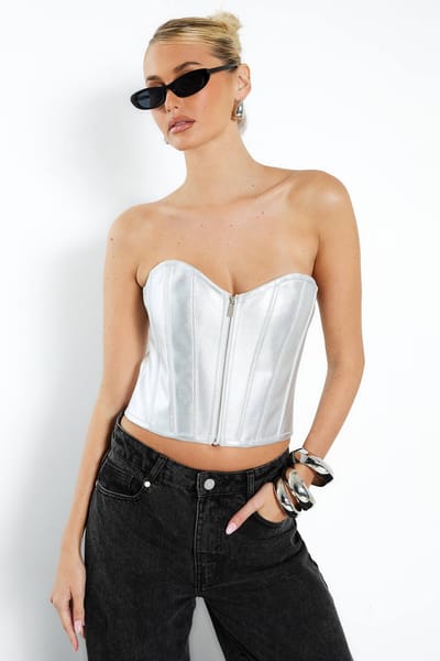 boohoo Dames Bandage Rits Voorkant Detail Korset | Silver | Maat: 6