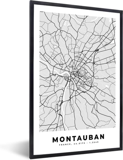 Fotolijst incl. Poster - Frankrijk - Montauban - Stadskaart - Plattegrond - Kaart - 40x60 cm - Posterlijst