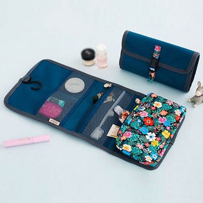 Reis Toilet Tas met haak | Travel Organizer voor Reizen  | Ophangbare Toilettas | Kamperen Vakantie | Organizer voor Vakantie / Kamperen & Reizen – Make up tas - Cosmetica tas – Groen bloem