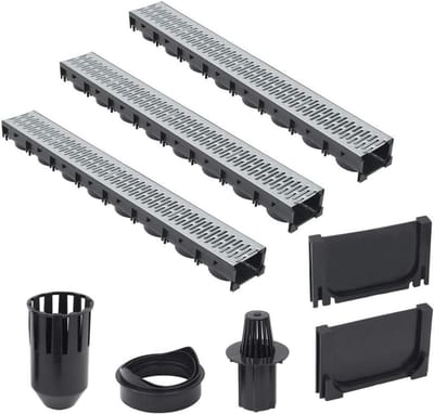 Afwateringskanaal Set - Drainagegoot Regenwater - Overtollig Water Afvoeren - Uniek Insteeksysteem - 3 stuks 100 cm - Zwart Zilver