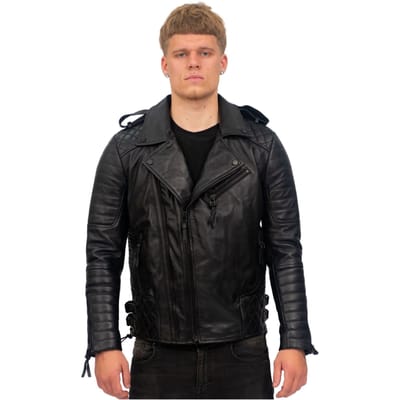 Heren slim-fit brando lederen bikerjack met dubbele rits-Caïro