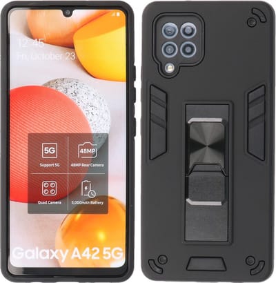 Samsung Galaxy A42 5G Hoesje - Tough Armor Hardcase – Telefoonhoesje Met Standfunctie – Bestcases Backcover - Zwart