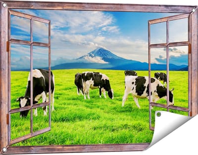 Gards Tuinposter Doorkijk Koeien in de Wei - 90x60 cm - Tuindoek - Tuindecoratie - Wanddecoratie buiten - Tuinschilderij
