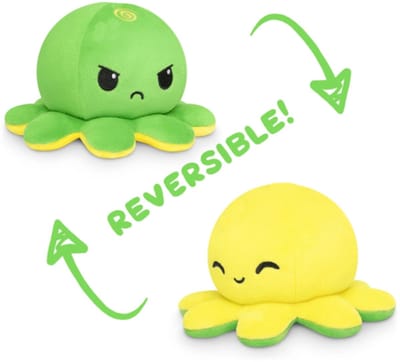 Octopus Mood Omkeerbaar Emotie Pluche Knuffel 15 cm (Groen/Geel) - Inktvis Verwisselbaar Omdraaien - TikTok Plush Toy - Speelgoed Knuffels voor Kinderen Jongens Meisjes - Boos Blij Knuffel