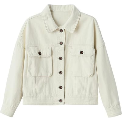 Enkelrijige Losse en Dunne Denim Korte Jas voor Dames M beige
