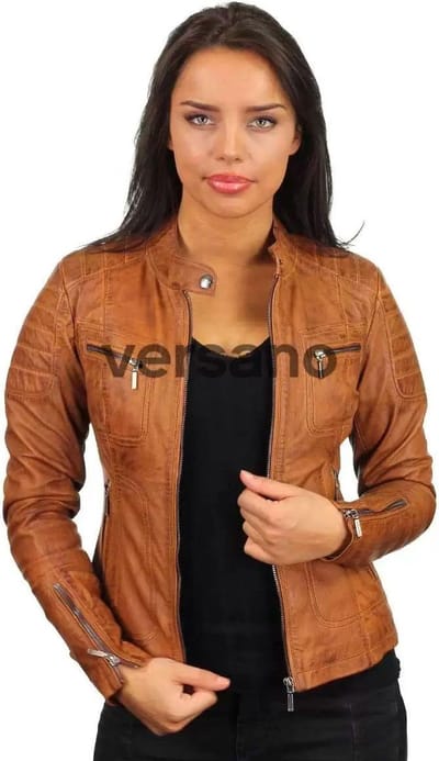 Versano Miami Leren Dames Bikerjack Dames Jas S - Cognac