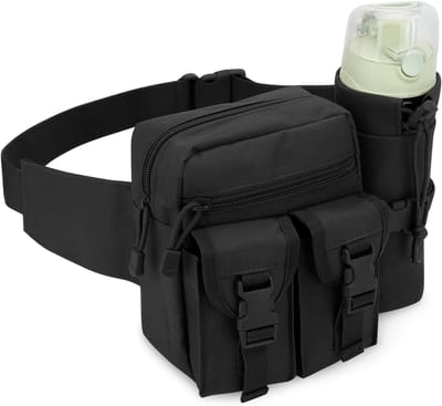 VHV - Heuptas - Tactische heuptas - Heuptas met fleshouder - Waterdicht - Verstelbaar - Voor wandelen, hardlopen en outdoor - Zwart