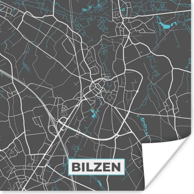 Poster Kaart – Plattegrond – Stadskaart – Bilzen – België - Grijs - 100x100 cm XXL