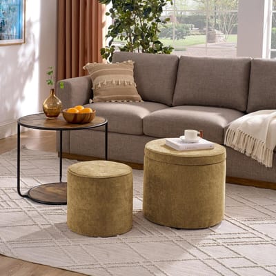 Multifunctionele set - Tafel kruk - Woonkamer inrichting - Fluwelen afwerking - N.v.t. - Geel