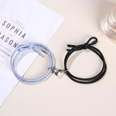 2 stuks Magnetische Armband Gevlochten Hart Hanger Bedel Koppel Armbanden Voor Geliefde Vriend Mannen Vrouwen Vlecht Touw Armbanden Sieraden Cadeau Adjust Size white