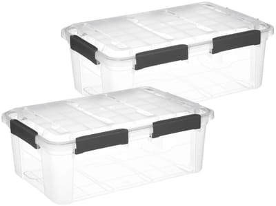 5Five opberg Box met deksel - 2x - Solutions Protect - 32 liter - 58 x 39 x 22 cm - kunststof - transparant - extra stevig