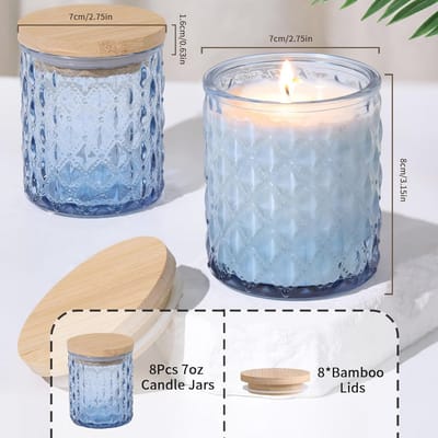 Set van 6 Blauwe Glazen Kandelaren 200ml met Deksel voor Kaarsen Maken