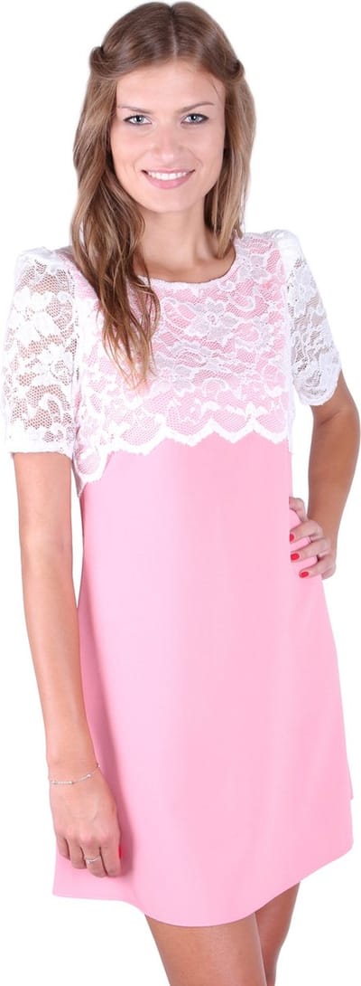 John Zack Roze Mini Jurk met Witte Kant