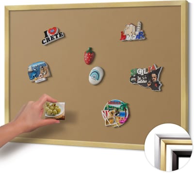 Wallfluent - Geel Magneetbord Met Effen Achtergrond - 80 cm x 60 cm - Magneetbord met Gouden Frame - Donkergele kleur - Memobord Magnetisch - Magnetisch Bord voor aan de Wand - Magnetisch Bord Rechthoekig