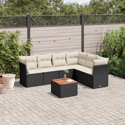 vidaXL - 7-delige - Loungeset - met - kussens - poly - rattan - zwart