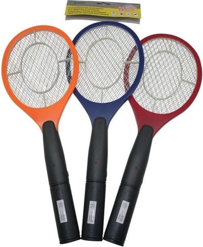 Elektrische vliegenmepper - 3x - oranje - op batterijen - 40 cm - insecten afweermiddel