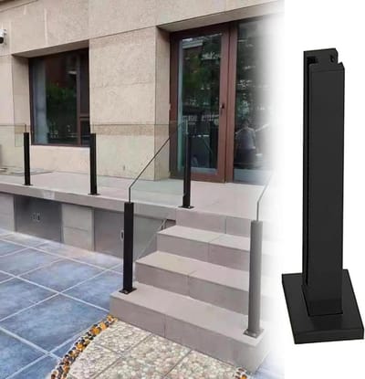 Trapleuning Paal - Glazen Balustrade - Veiligheid Creëren - Roestvrij Staal - 140 cm Hoog - Zwart