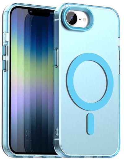 MagSafe Compatibel Backcover Hoesje Geschikt voor Apple iPhone 17e / 16e - Blauw & Semi-Transparant Design - Stijlvol & Goede Bescherming