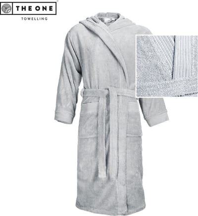 The One Towelling Badjas - L/XL - Zachte kamerjas met capuchon - Vocht absorberend - 100% Gekamd badstofkatoen - Zilvergrijs
