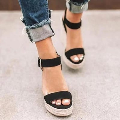 Chaussures pour femmes, sandales à boucle et bride, tendance, bout ouvert, décontractées, été, grande taille, compensées 41 noir