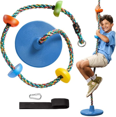 Boomschommel voor kinderen - Klimtouw met enkele schijf, platformen, karabijnhaak en 200 cm lange boomriem - Speeltuinaccessoires - Gekleurd touw