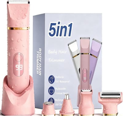 Damesscheerapparaat - Intiem trimmer - Lichaamsverzorging - 5-in-1 Systeem - Oplaadbaar - Roze