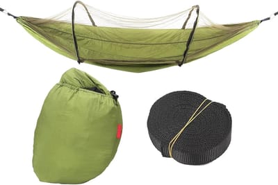 Lichte hangmat - Kampeerhangmat Klamboe - Buiten Ontspannen - Automatisch openend - 260 x 110 cm - OD Groen