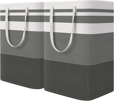 wasmand, 75 l x 2 cm, grote opbergmand, wasmand, vuile wasmand voor slaapkamer, badkamer, kinderkamer, reizen, 40 x 30 x 60 cm, grijs-wit