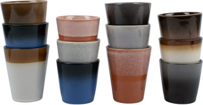 Set van 12 koffiekopjes - 200 en 310 ml - 6 persoons - meerkleurig - aardewerk - Earth style - Kade 171 kopjes - hip en trendy