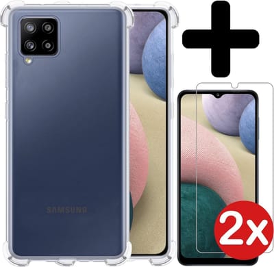 Hoesje - Met Screenprotector - 2 Stuks - Geschikt voor Samsung Galaxy A12 - Sterk & Shockproof - Back Cover - Siliconen Case - Telefoon Hoes - Shock Proof - Telefoonhoes - Transparant