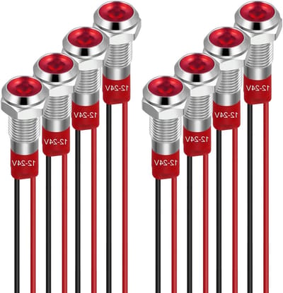 6mm LED Indicatorlamp 12-24V Waterdichte Signaalverlichting voor Panelen - Metalen Flat Head en Draden (Rood, 8 stuks)