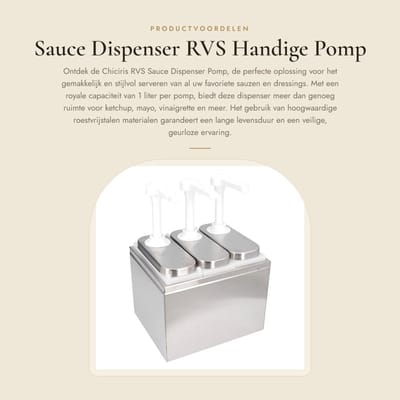 Dailygoods- Saucedispenser 1L - Roestvrij Staal - 3 Pompen - Kruidensaus Dispenser - Gemakkelijk te Reinigen - Antislip Basis - Sauzenpomp